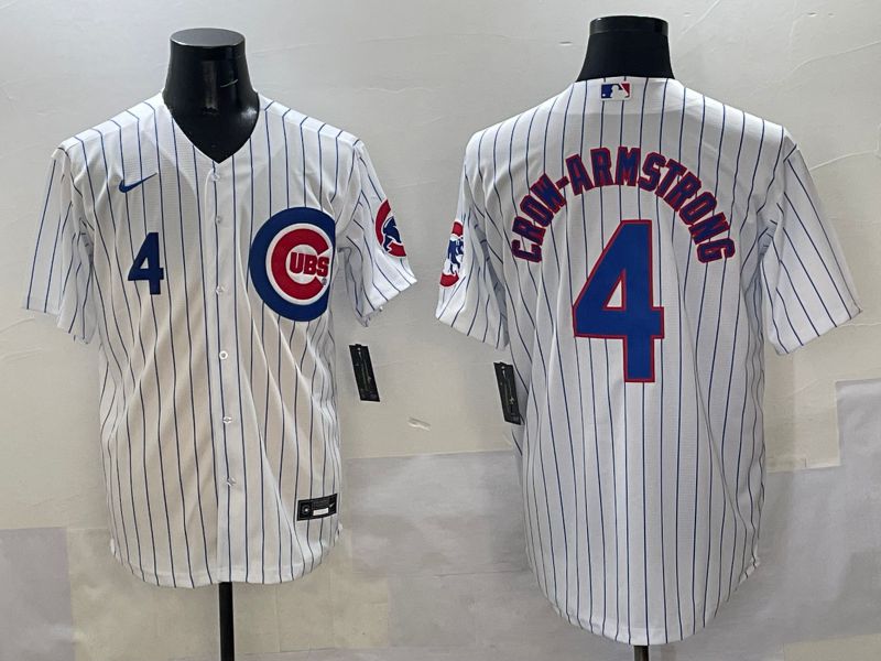 Men Chicago Cubs #4 Crow-Armstrong White Stripe Game 2025 Nike MLB Jersey style 2